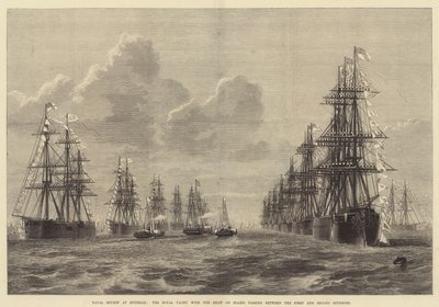 Naval Review at Spithead, the Royal Yacht, with the Shah on Board, passing between the First and Second Divisions by R. Dudley